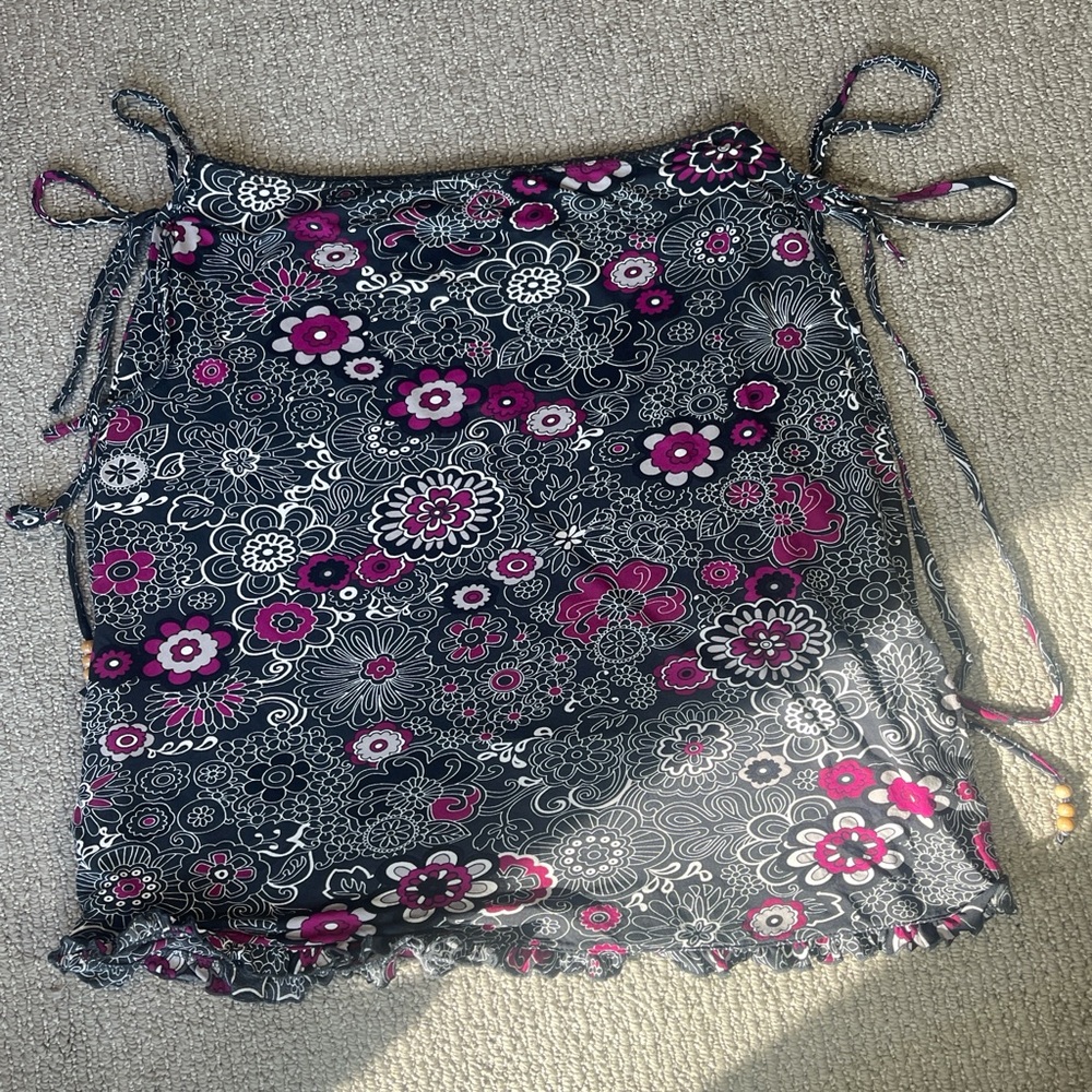 Floral Print Midi Skirt - Pink and Black